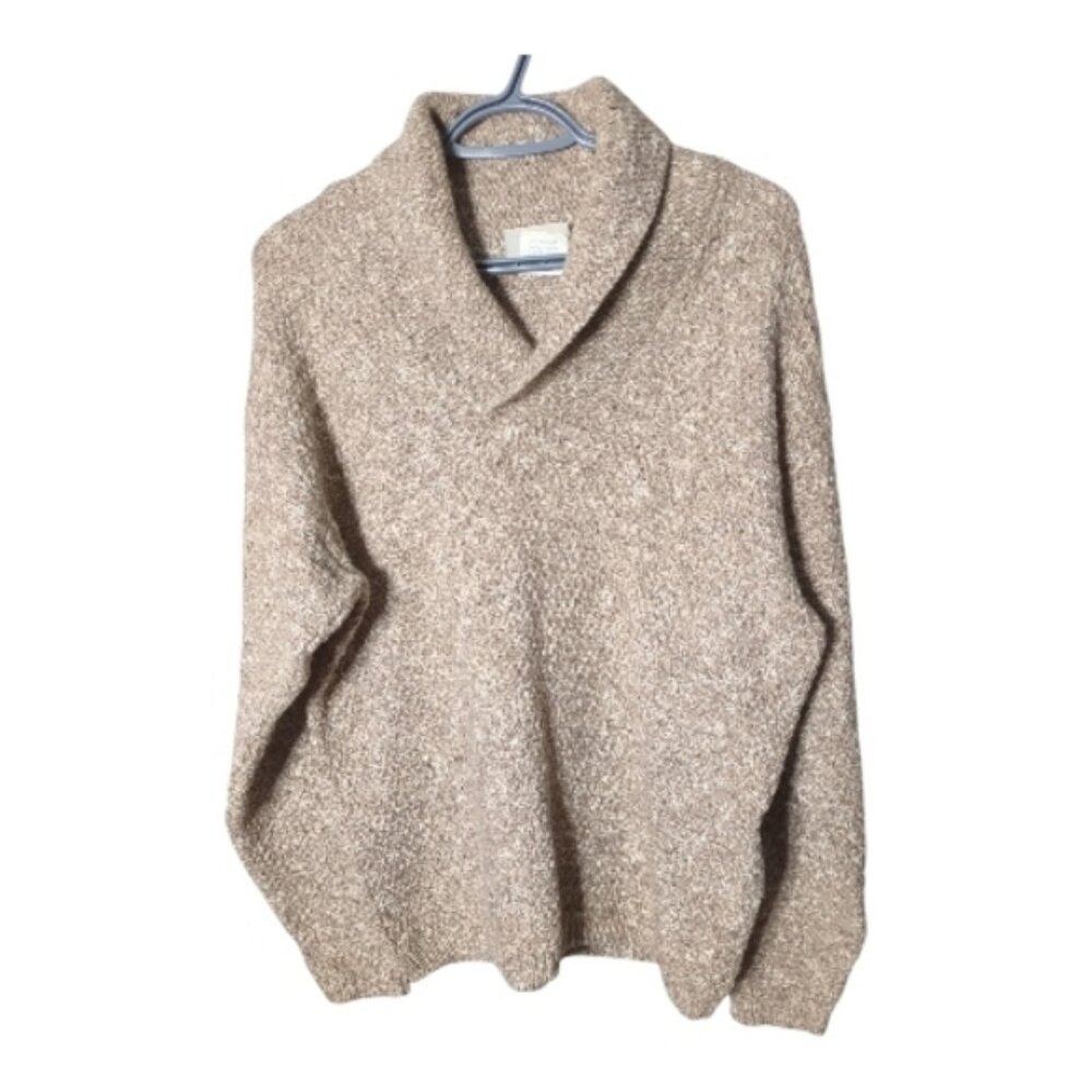 Northern ‎ Reflection Vintage Shawl Collar Wool Sweater Beige Marled Knit Sz Sm